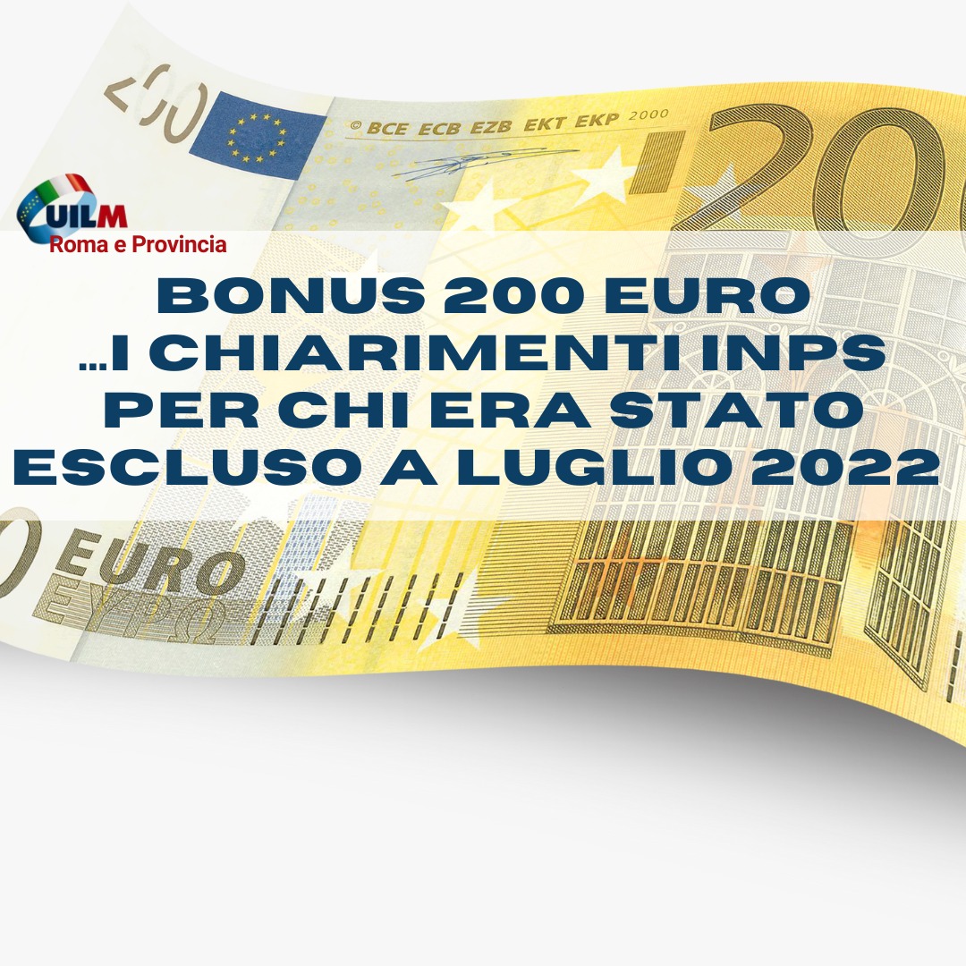 Bonus 200 euro – Chiarimenti  per chi è stato escluso a luglio