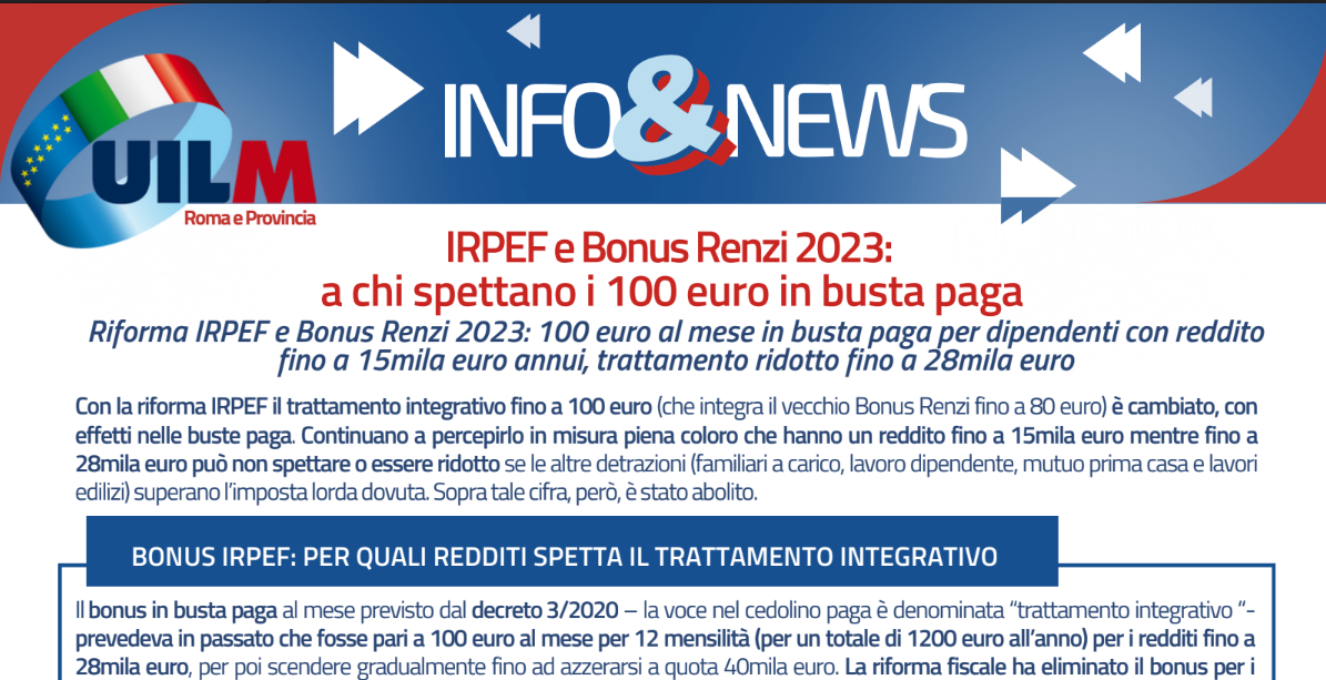 IRPEF E BONUS RENZI A CHI SPETTANO I 100 EURO IN BUSTA PAGA