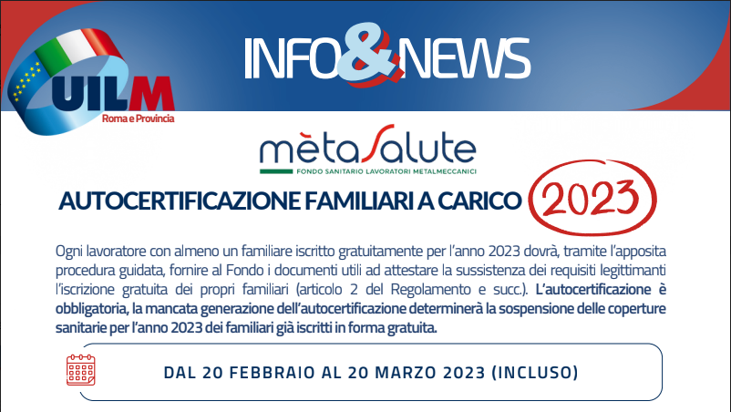 METASALUTE: AUTOCERTIFICAZIONE FAMILIARI A CARICO 2023