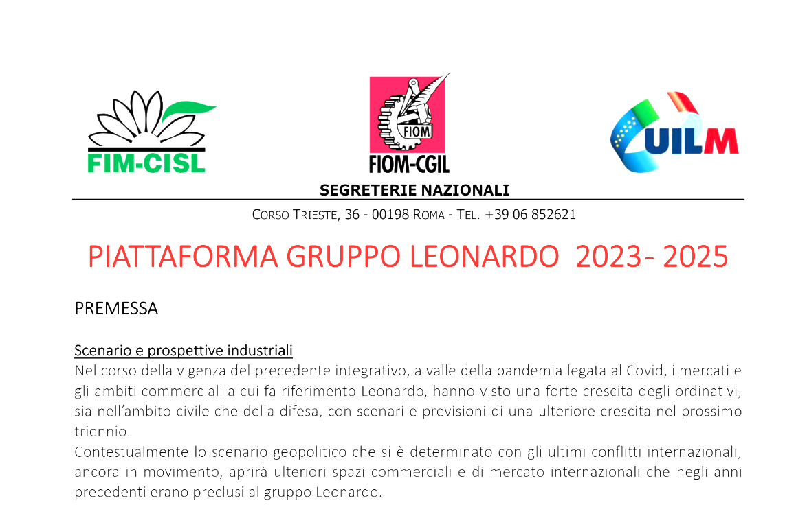 PIATTAFORMA GRUPPO LEONARDO 2023 – 2025