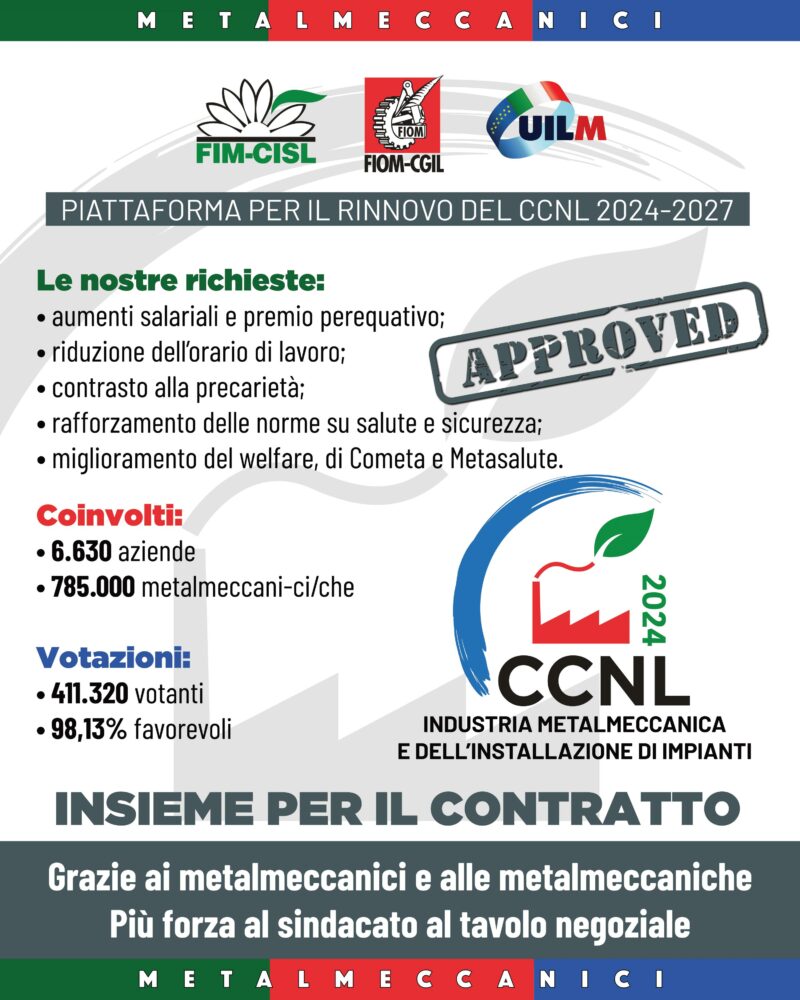 APPROVATA PIATTAFORMA UNITARIA PER IL RINNOVO DEL CCNL CON IL 98,13% DEI CONSENSI